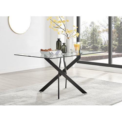 Lenworth Modern Rectangular 4 Or 6 Seat Dining Table In Glass And Chrome   Kitchen Table 